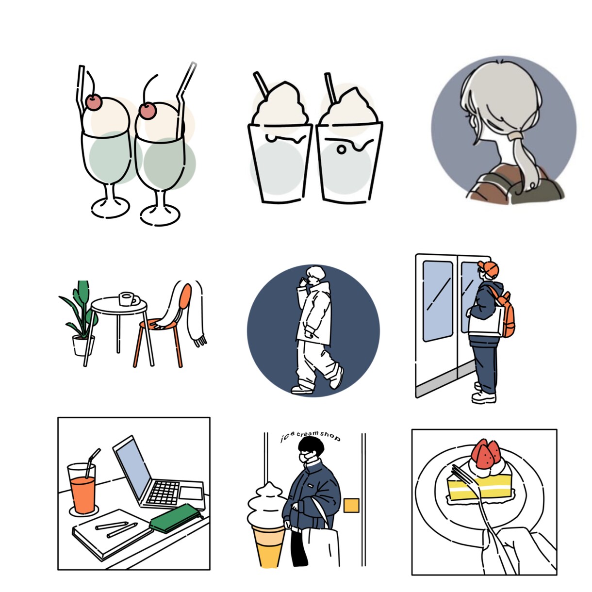 おしゃれでシンプルな線画イラストを制作します 商用利用可!SNSアイコンなどにもぜひ! | ココナラ
