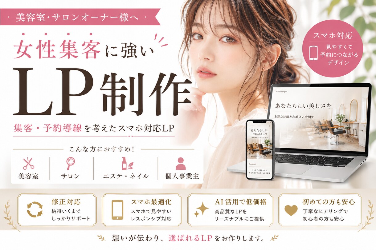 美容・女性向けLPサイトを制作します 高級感のあるフェミニンデザインで集客をサポート イメージ1