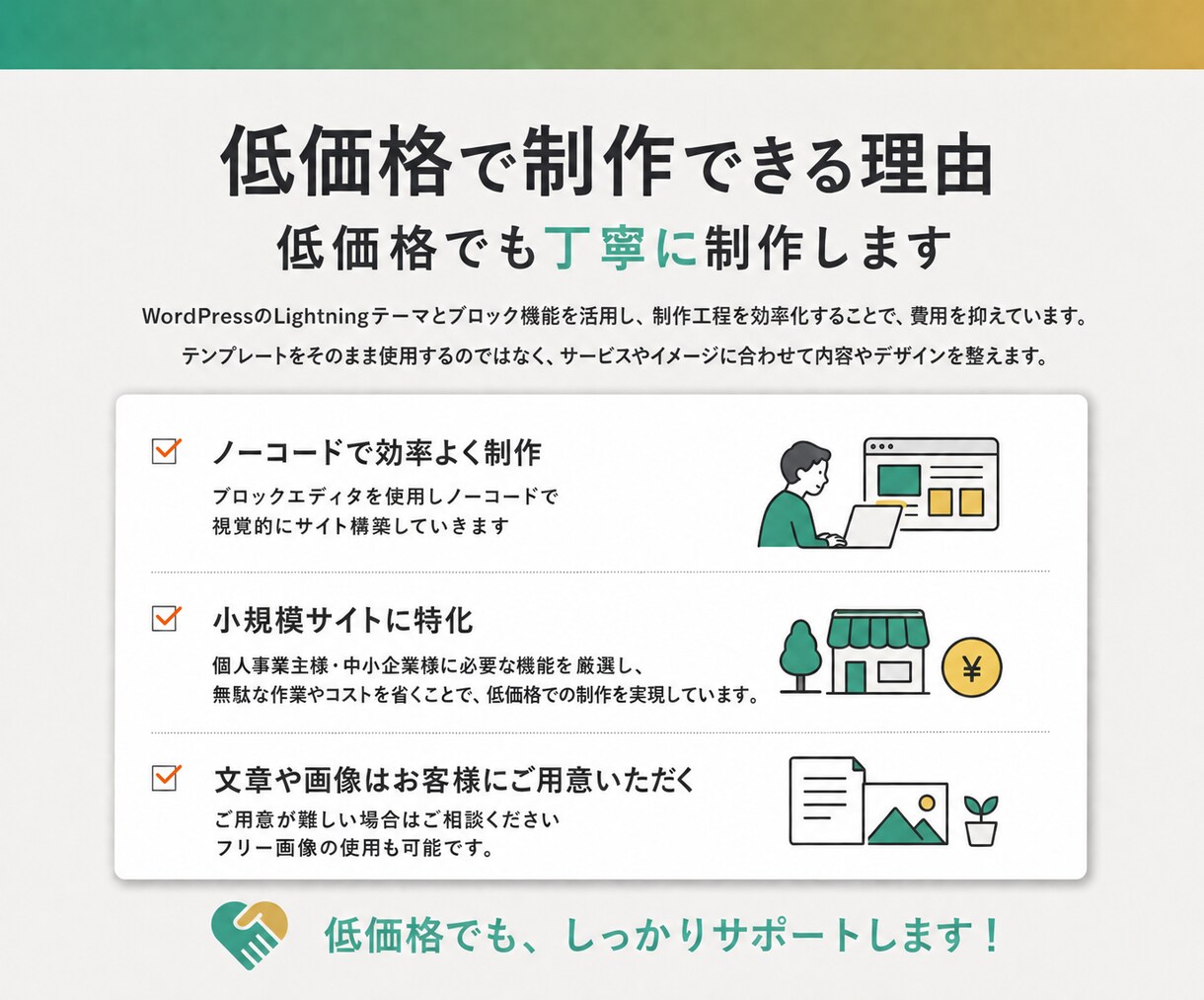 Wordpressでホームページ制作いたします ホームーページ制作が初めての方もご安心ください イメージ6