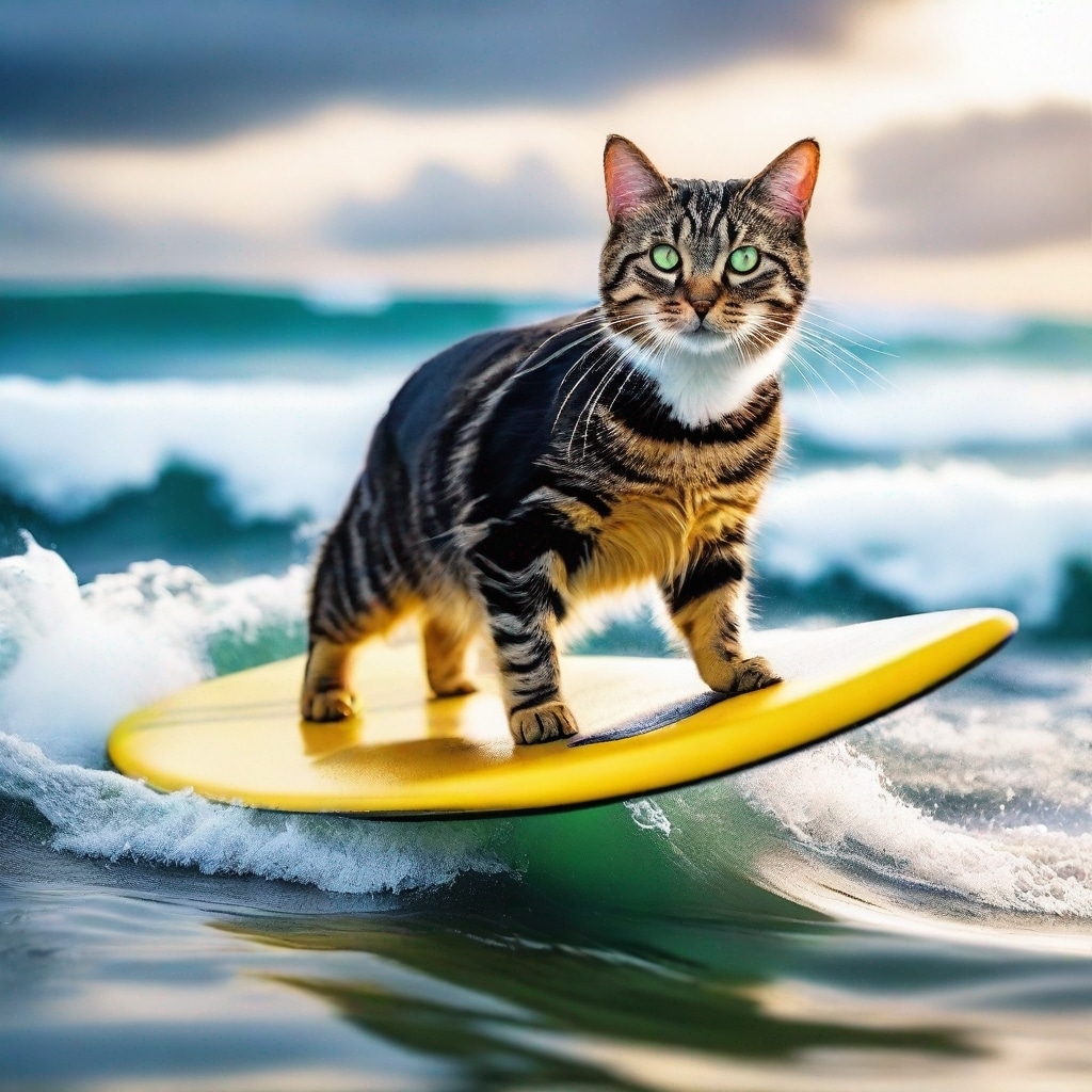 可愛いねこの画像を売ります サーフィンしている可愛い猫、5枚。 イメージ2