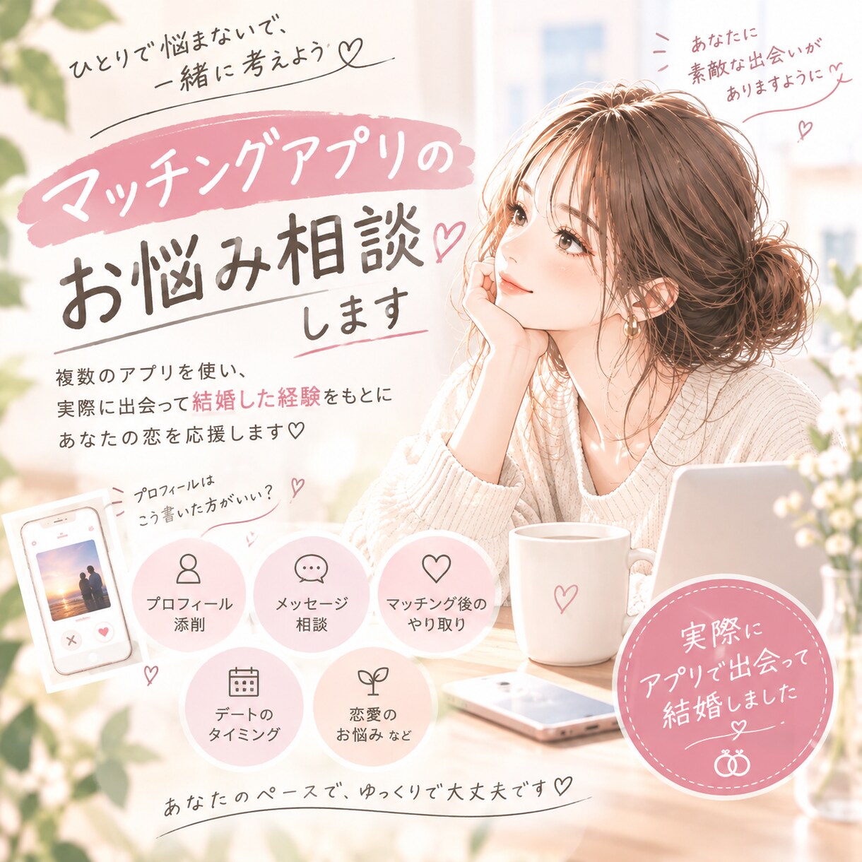 マッチングアプリのお悩み相談のります お悩みに寄り添ってアドバイスします。 イメージ1