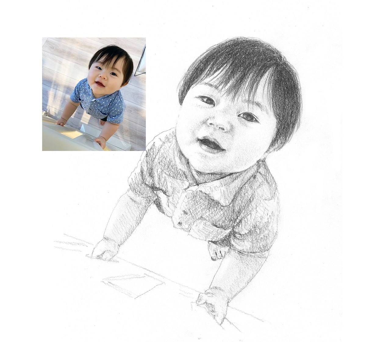 赤ちゃん記念日・成長記録にデッサン似顔絵を描きます 写真を元にデフォルメなしの鉛筆画！贈り物やインテリアにどうぞ イメージ7