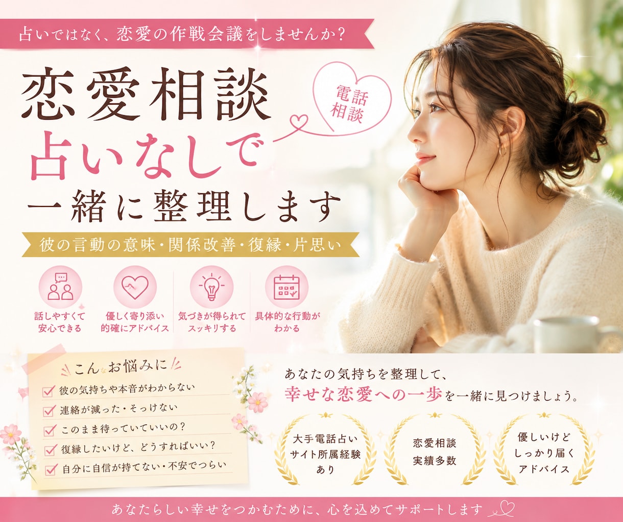 恋愛♡婚活　一緒に恋愛の作戦会議します 婚活・復縁・片思い・複雑恋愛・幸せになる一歩を後押し♪ イメージ1