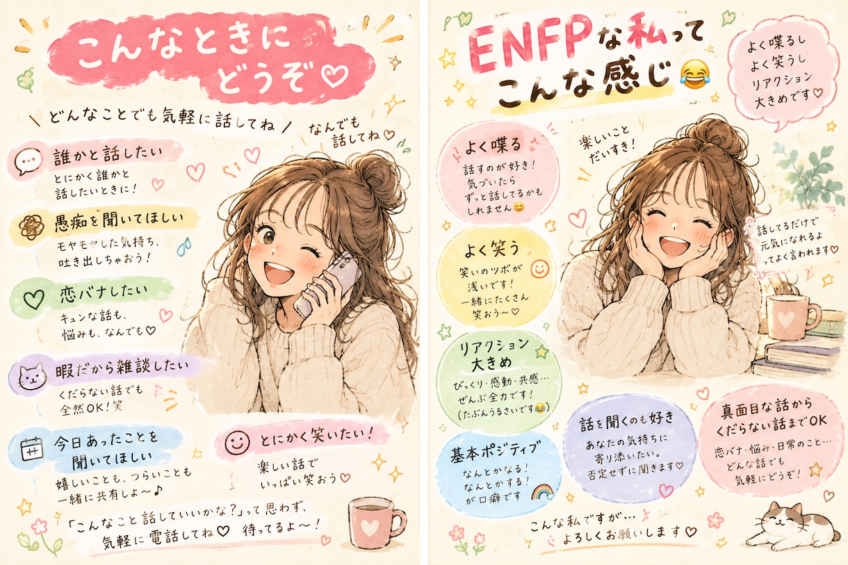 ENFPな私と話そ♪ 友達感覚でゆるっと電話ます なんとなく誰かと話したい…そんなときにどうぞ♪1分でもOK イメージ2