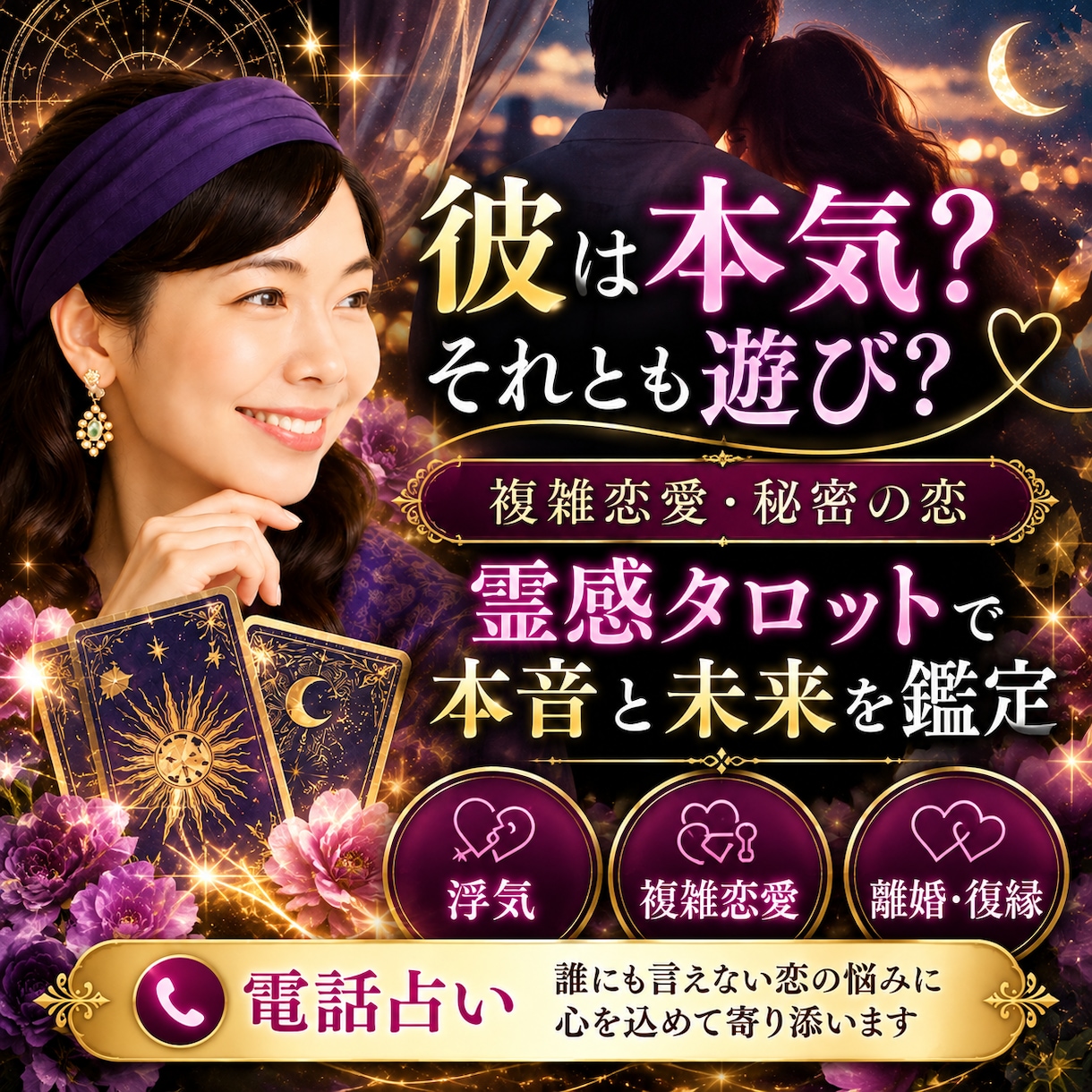 複雑恋愛♡あの人の本音と二人の未来を占います 不倫・秘密の恋・離婚・復縁|誰にも言えない恋に寄り添います イメージ1