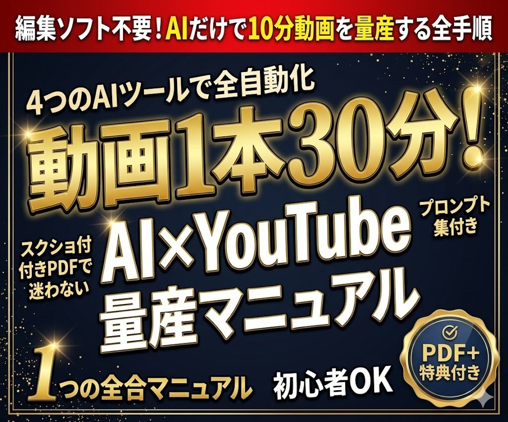 動画1本30分！AIでYouTube量産術教えます 簡易編集！4つのAIツールで10分尺の動画を量産する全手順 イメージ1
