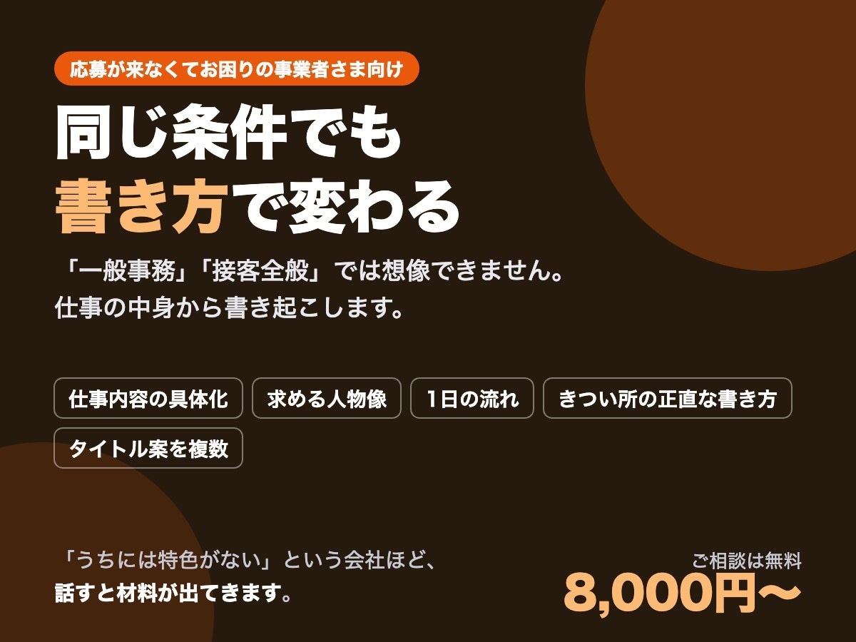 応募が来る求人票の原稿を書きます 条件は同じでも、書き方で変わります イメージ1