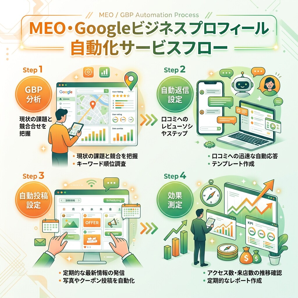 店舗集客を強化するMEO対策を代行します 口コミ自動返信+GBP投稿自動化で来店数アップを実現 イメージ3