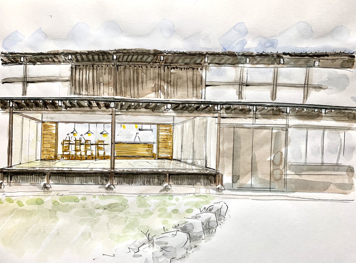 一級建築士がご希望テイストで手書きパース作成します 水彩、コピック、パステル、ペン、スピード重視フリーハンド等 イメージ1