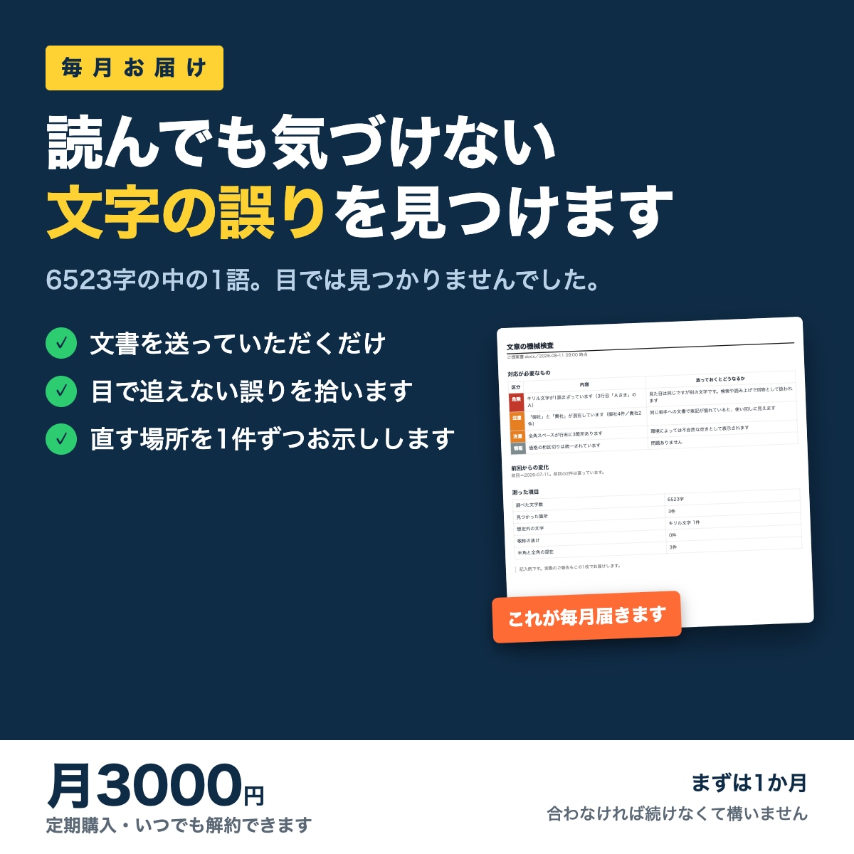 文章の誤字脱字を機械で洗い出し校正します 6523字の中の1語。目では見つかりませんでした イメージ1