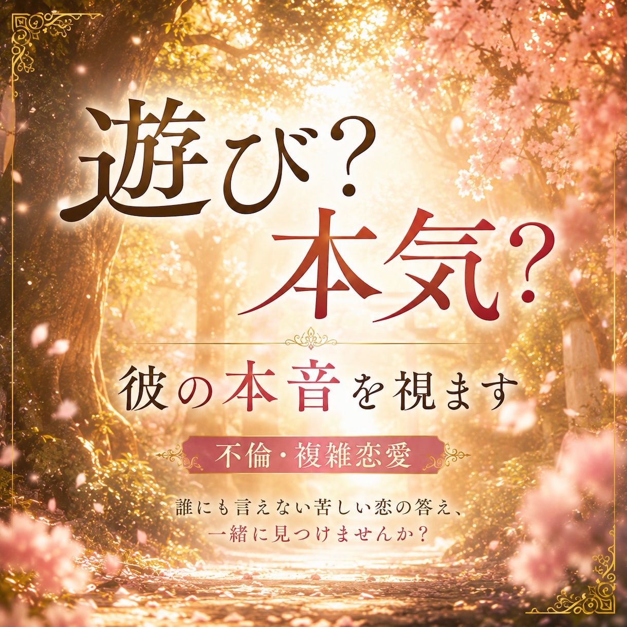 複雑恋愛　彼との今後の恋の行方について鑑定します 誰にも言えない苦しい恋の答え、一緒に見つけませんか？ イメージ1