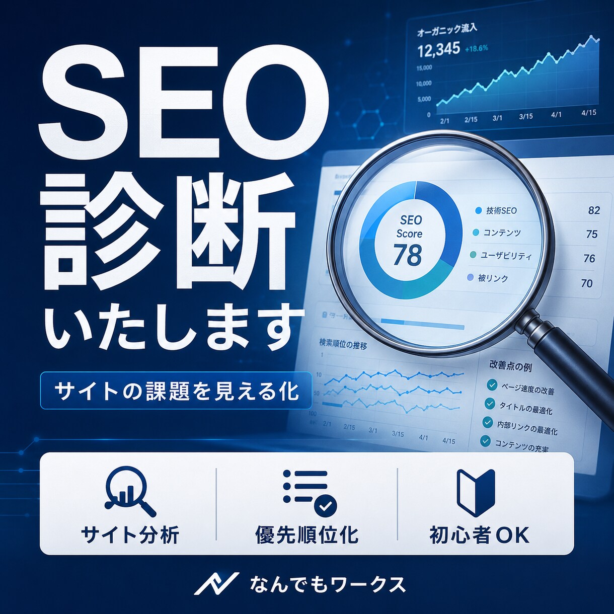 サイトのSEO課題を診断し改善案を整理します 検索順位・アクセス改善のための原因と優先順位を提示 イメージ1