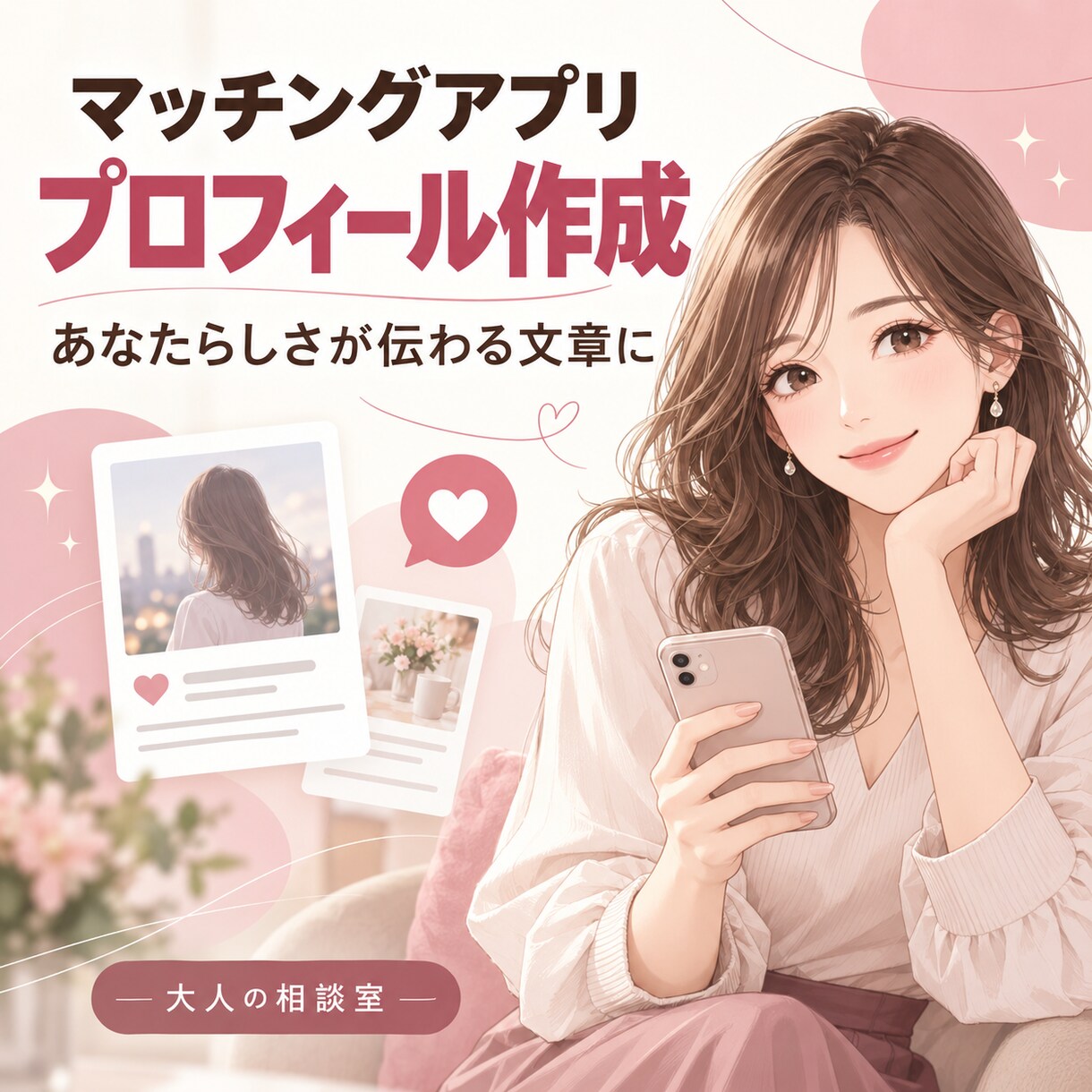 マッチングアプリのプロフィールを一緒に作ります あなたらしさが伝わる、選ばれる自己紹介文に整えます イメージ1