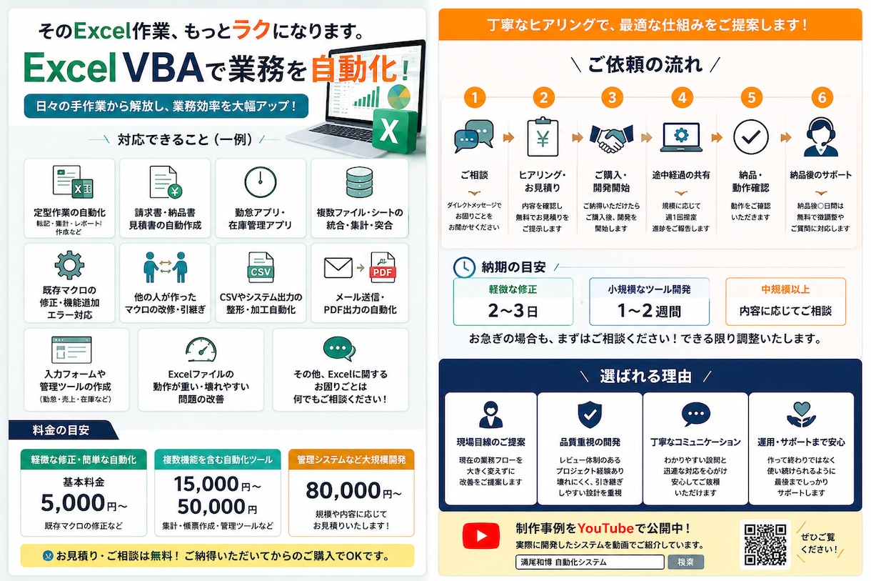 Excel VBAで業務の自動化・効率化承ります 小さな修正から業務システムまで。 イメージ2