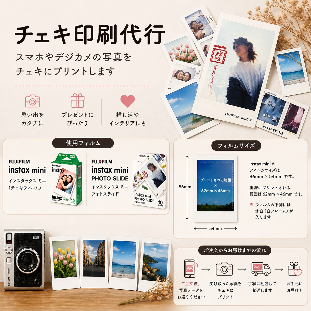 チェキ印刷代行を受けております スマホやカメラで撮った思い出の写真をチェキ化！ イメージ1