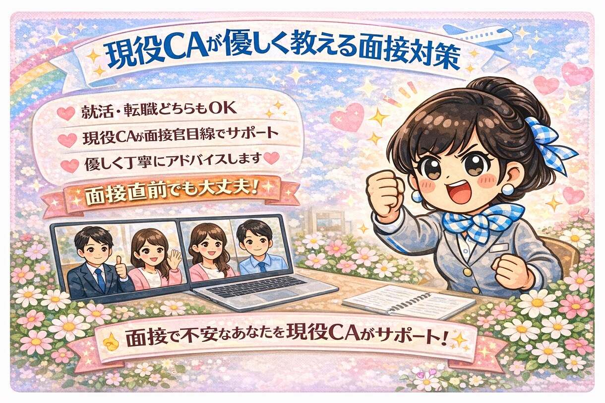 一般企業向け　転職面接対策【現役CAが指導します 一般企業向けに就職・転職の面接対策です。学生さんも歓迎☆ イメージ1