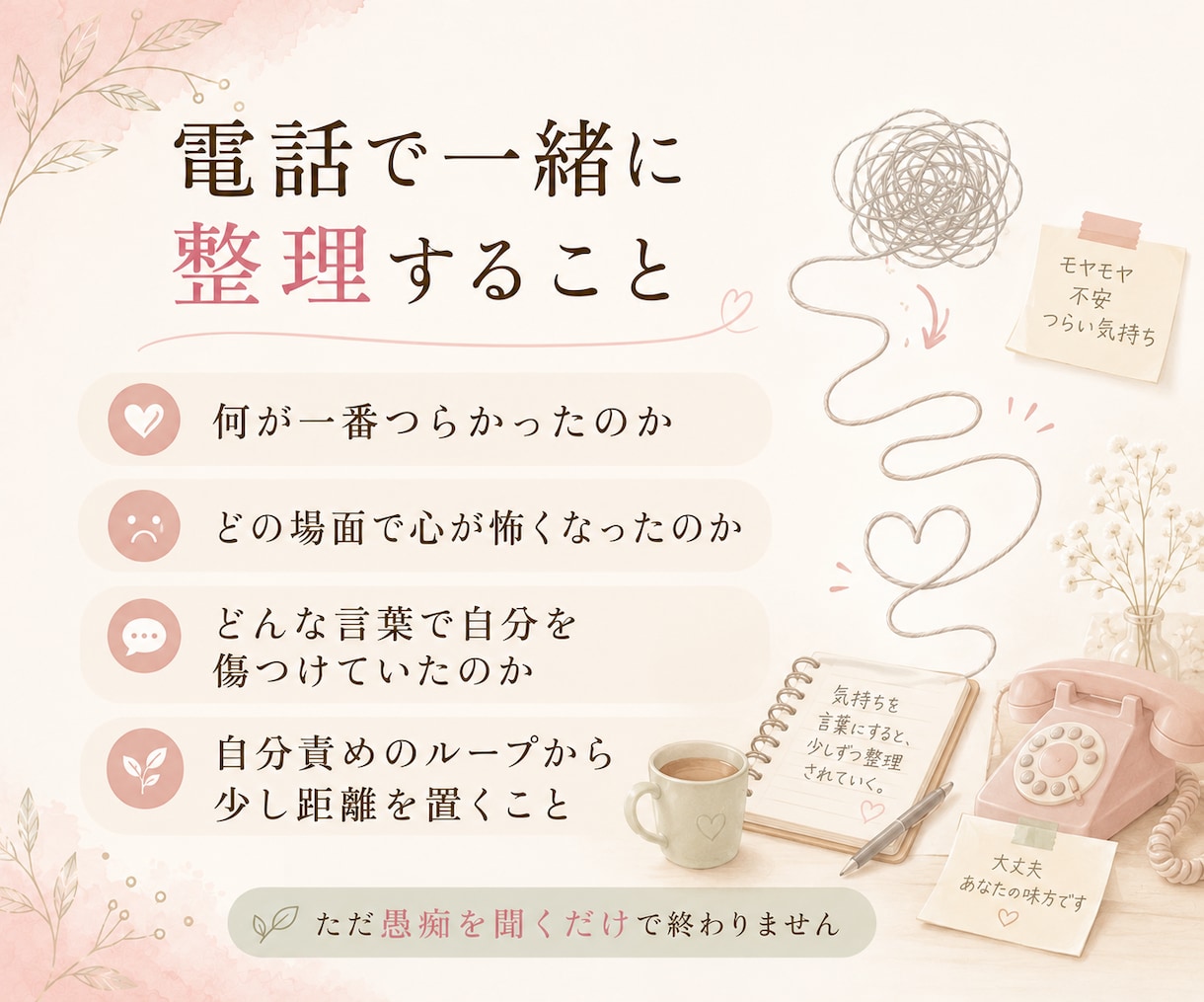 自分責めを止めたい。1分～やさしく一緒に整理します 人間関係・不安・後悔・自己否定・ひとり反省会を責めずに改善 イメージ4