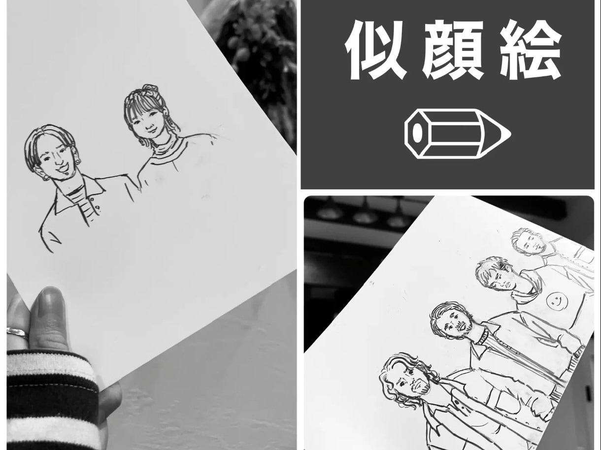 シンプル筆タッチ線画の似顔絵描きます 筆ペンタッチがゆる可愛 お洒落　Tシャツ 結婚式 還暦祝い イメージ4