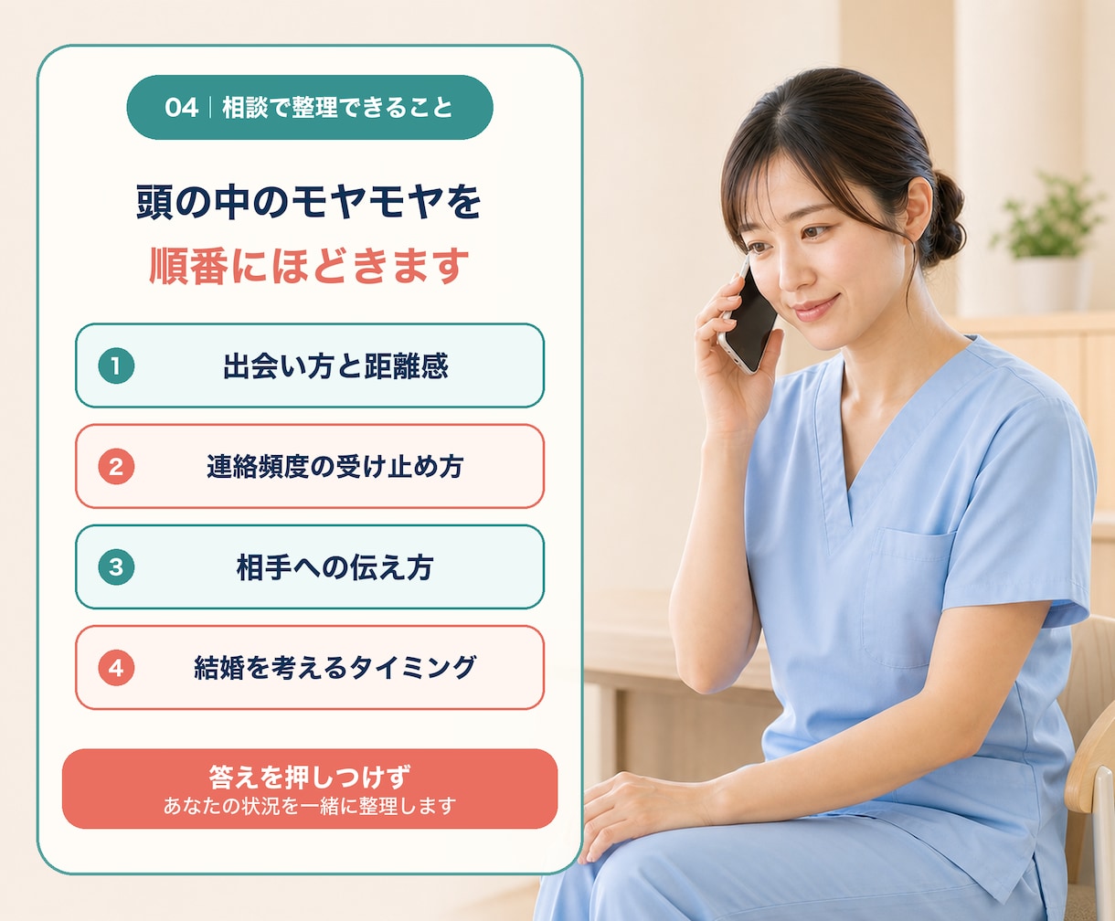 医師と結婚したい看護師さんの恋愛相談に乗ります 忙しさ・連絡頻度・結婚観を男性看護師目線で整理します イメージ4