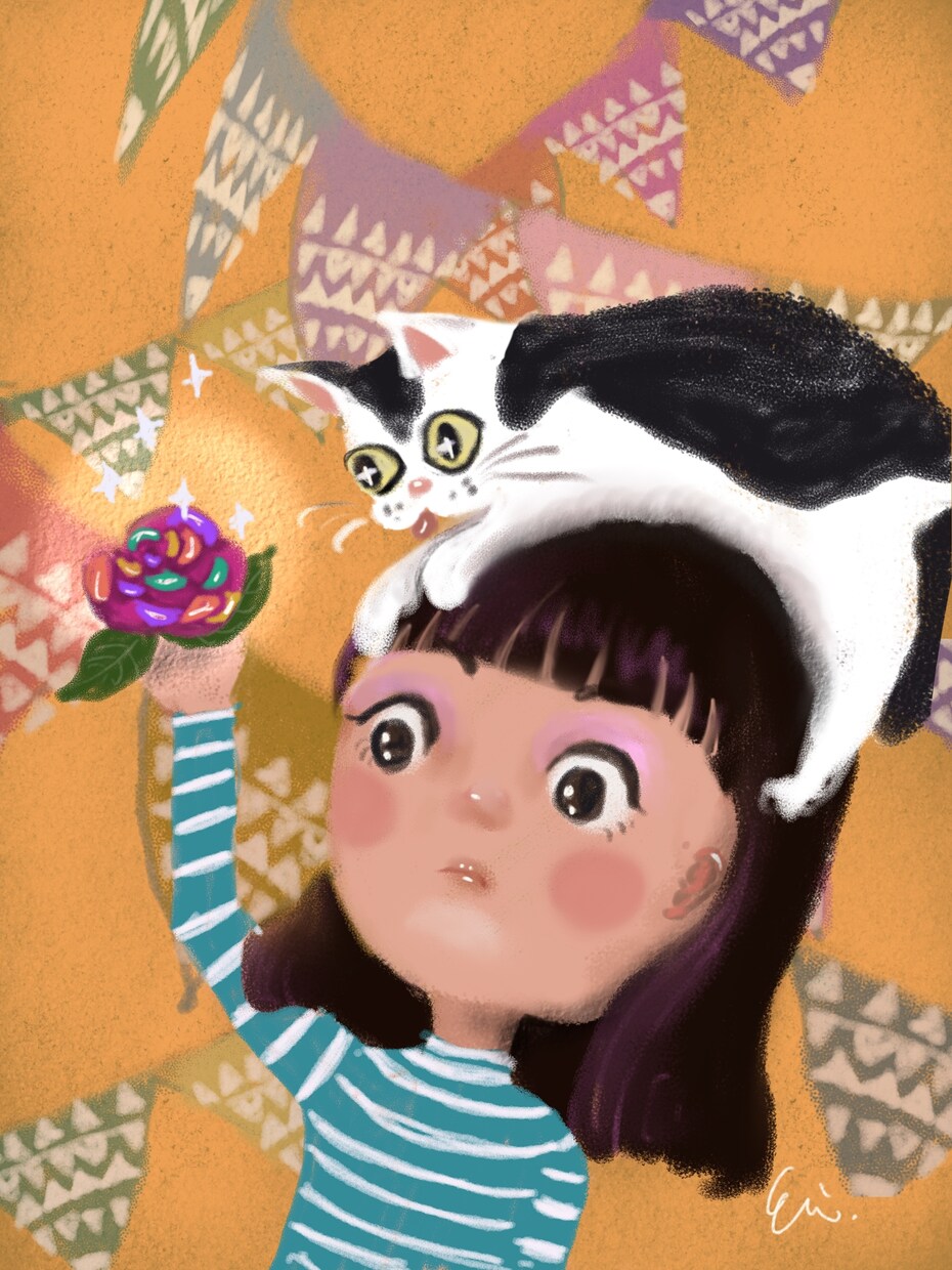 額に入れられるような可愛いイラスト描きます 子供や動物などをファンシーでカラフルに！ イメージ1
