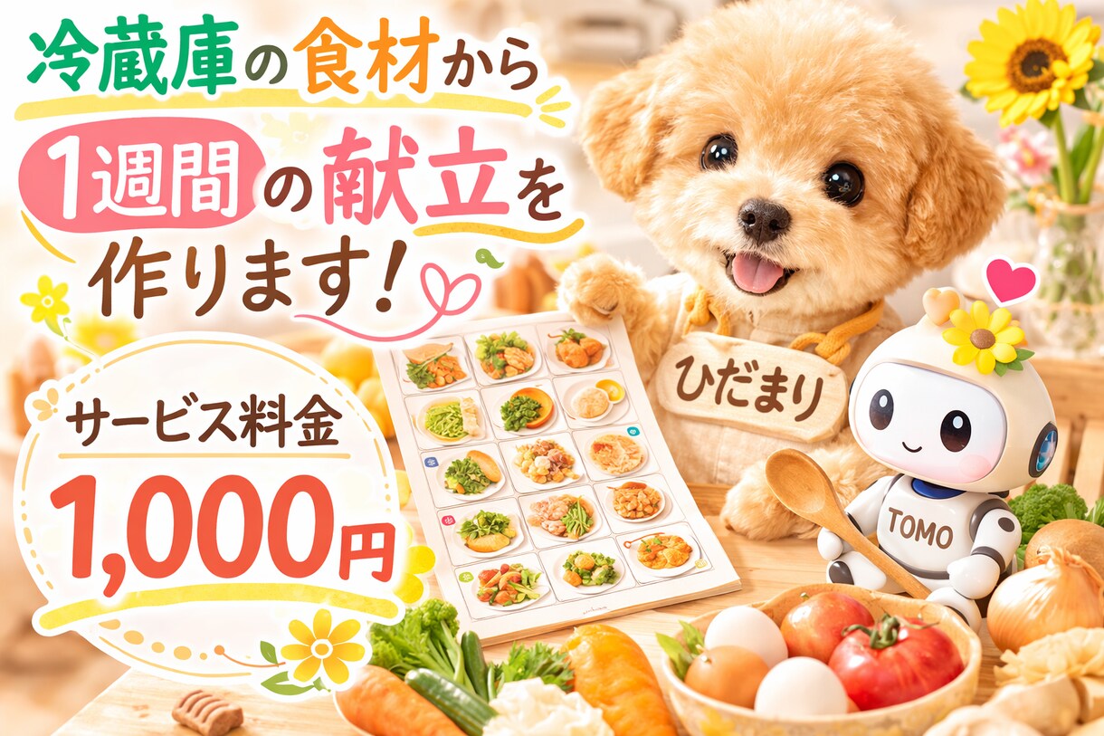 1週間・1ヶ月の献立作ります 冷蔵庫の食材でも無理なく作れる献立を提案します イメージ1
