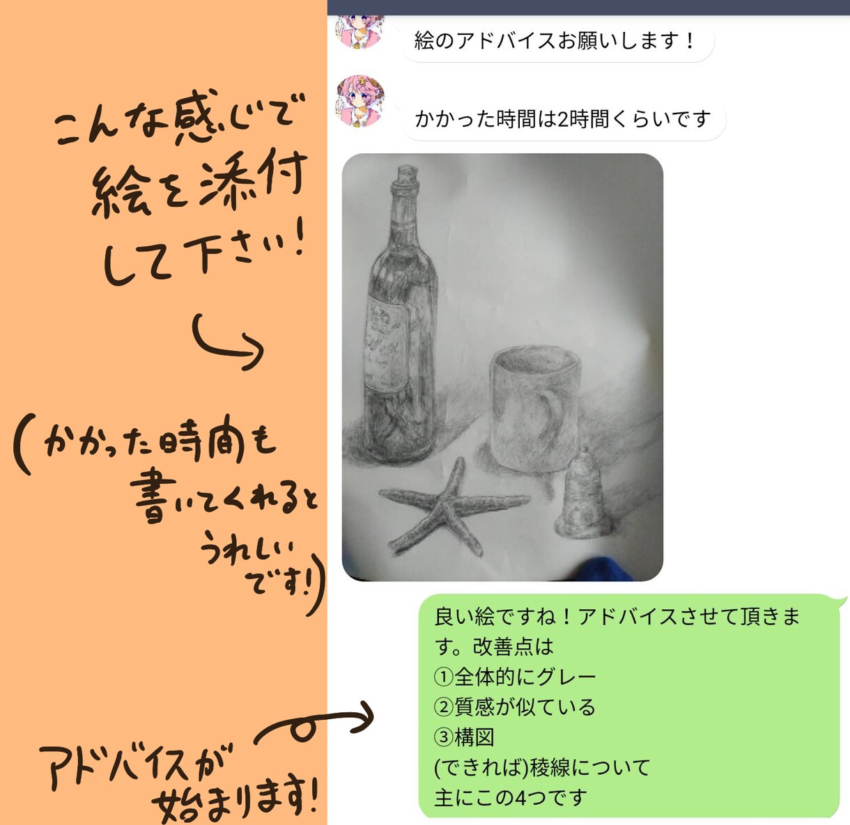 イラスト、デッサンなどのアドバイスいたします 絵画的な表現を交えてわかりやすく！ イメージ1