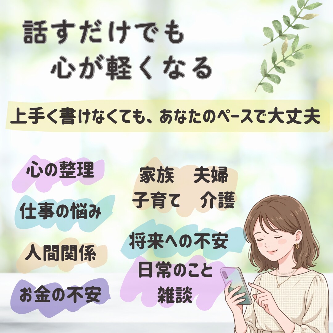 2日間あなたに寄り添い、安心してお話しします 愚痴・悩み・雑談もOK！あなたのペースでお話しください イメージ2