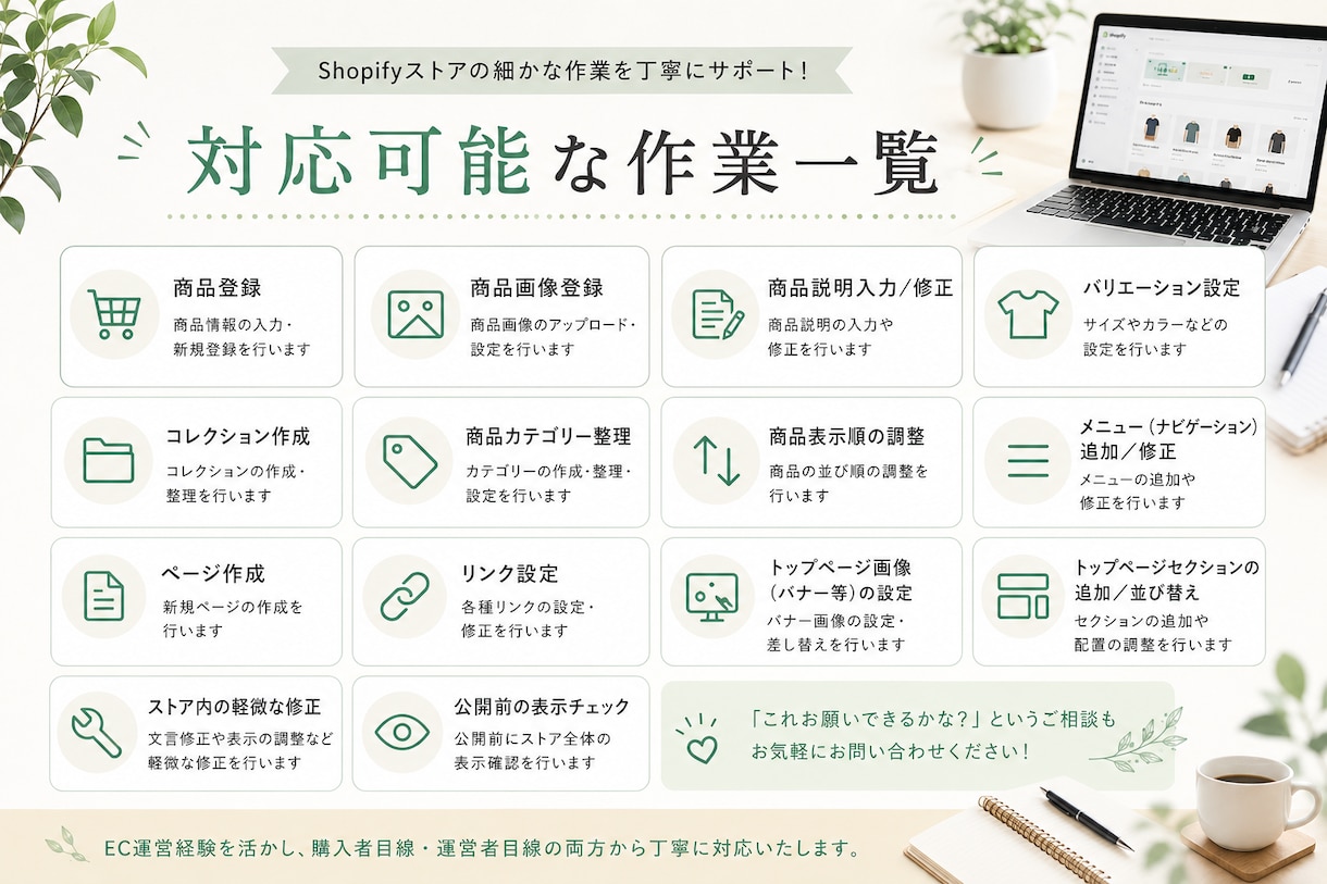 Shopify運営サポート｜商品登録等対応します EC経験者がShopify運営をサポートします イメージ2