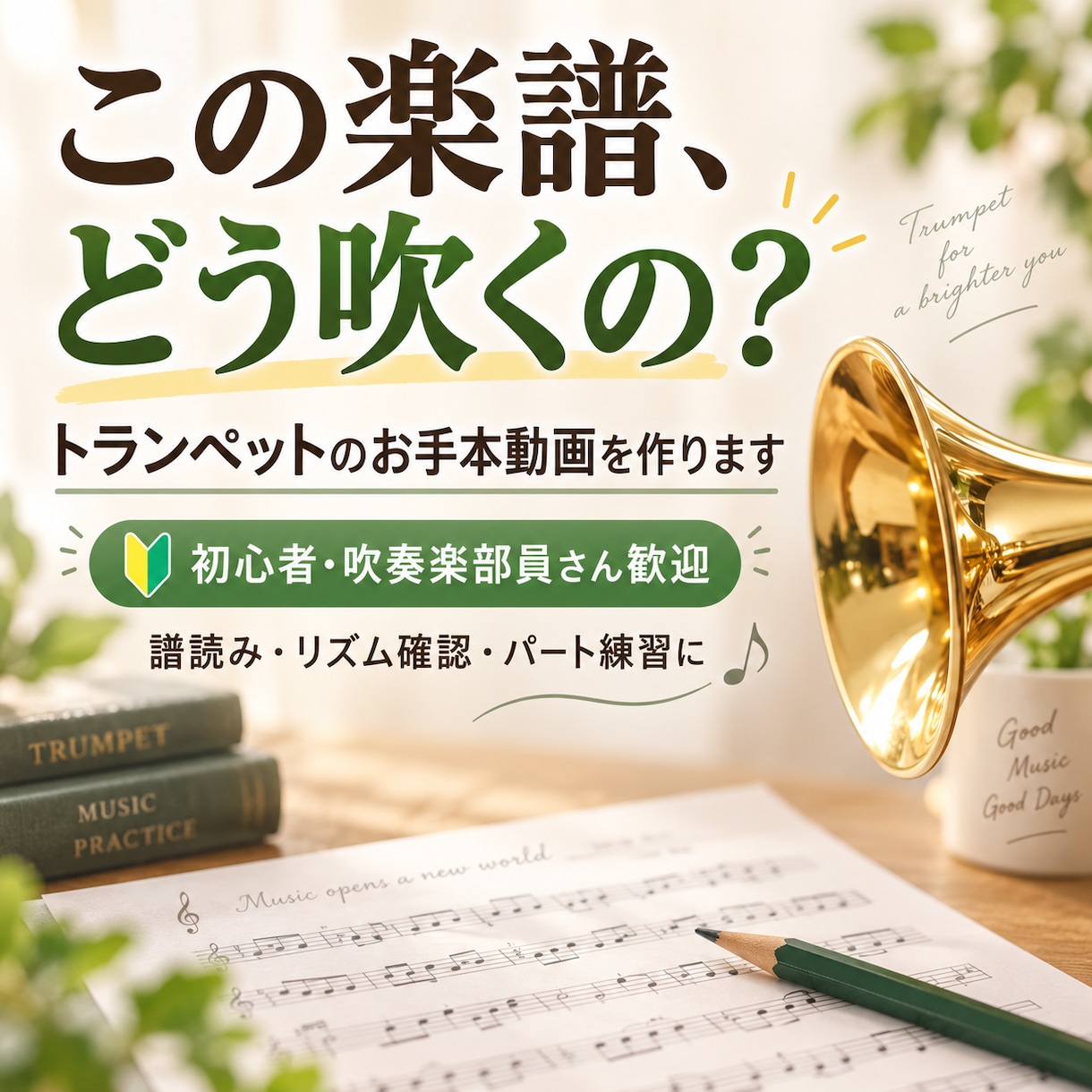 トランペットの譜読み用お手本動画を作ります 初心者・吹奏楽部員向け楽譜を送るだけでお手本動画を作ります イメージ1