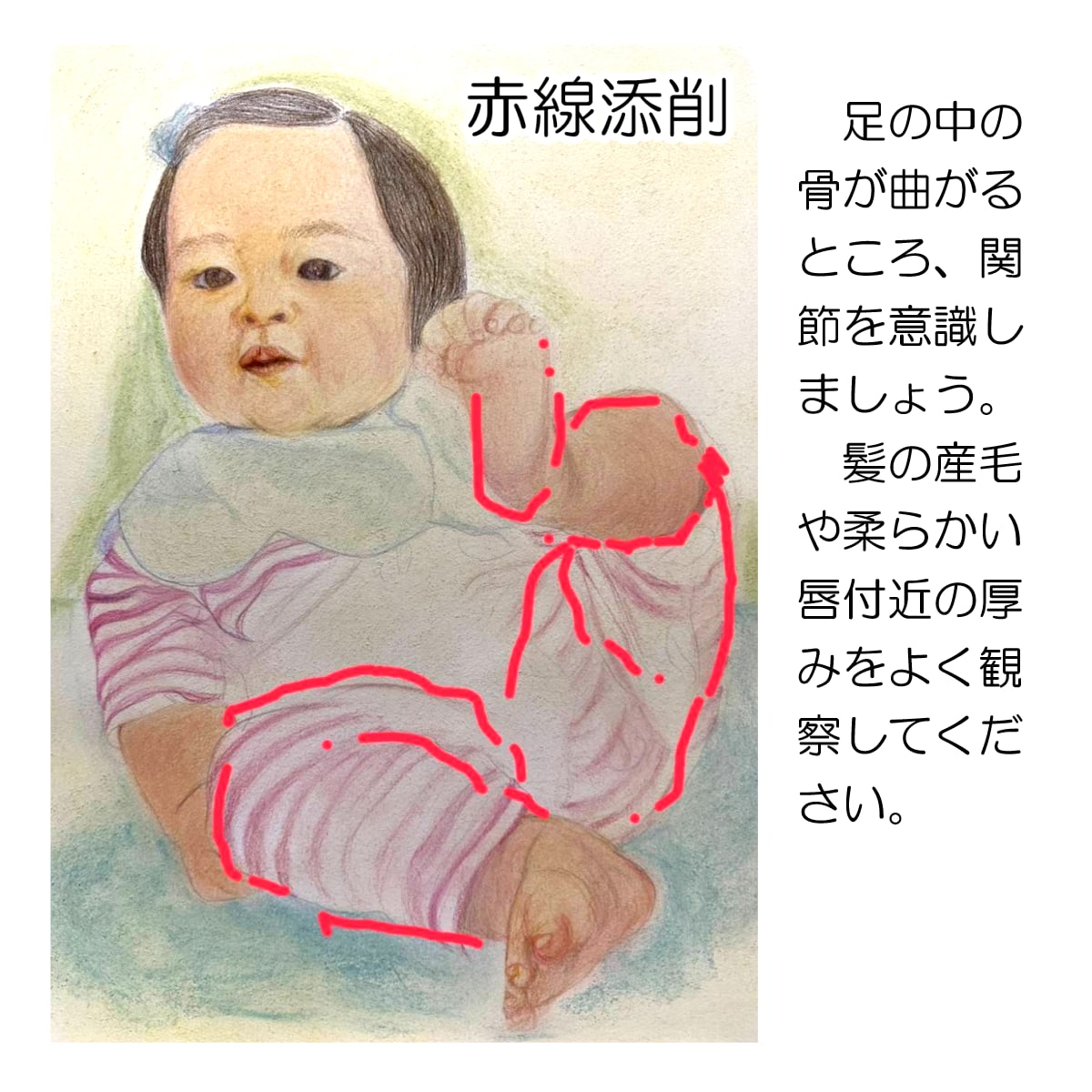 芸大卒絵画指導歴25年以上講師が添削します デッサンや水彩画等を赤線で添削しサポート文も書き込みます イメージ3