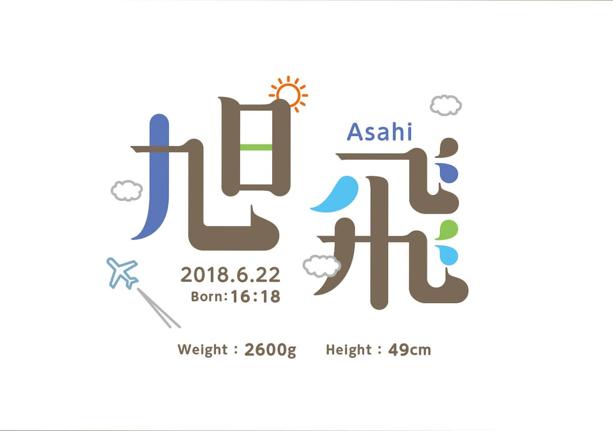 かわいい命名書デザインします 赤ちゃんの命名表を可愛らしくデザインいたします!! イメージ2