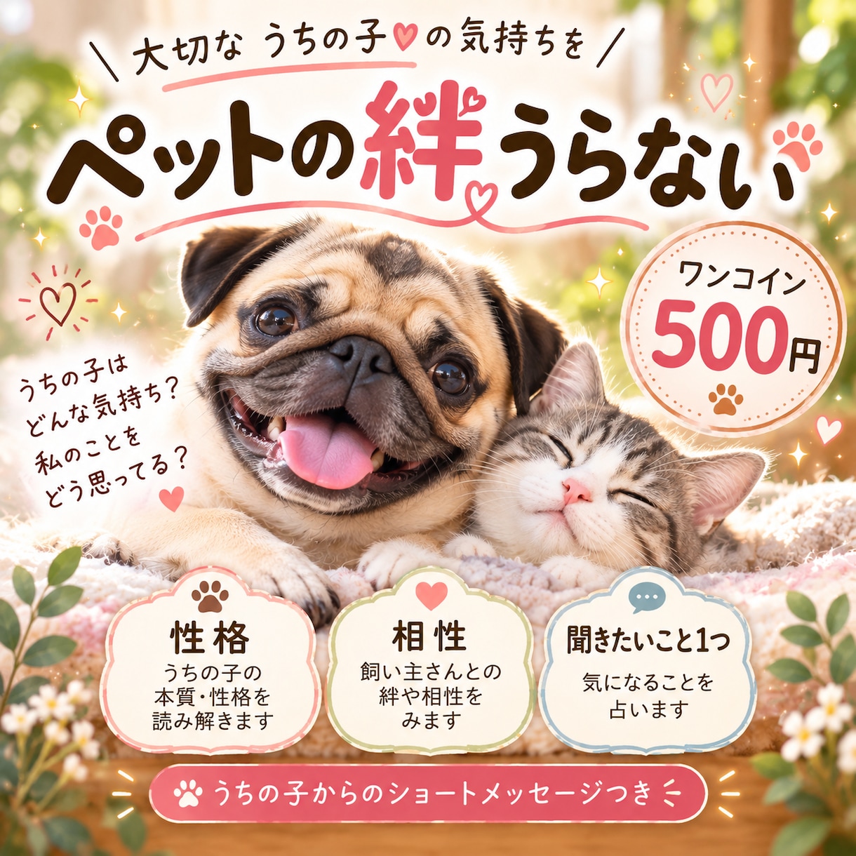 愛するペットとの絆を占います 性格・相性・聞きたいことを優しく読み解きます イメージ1