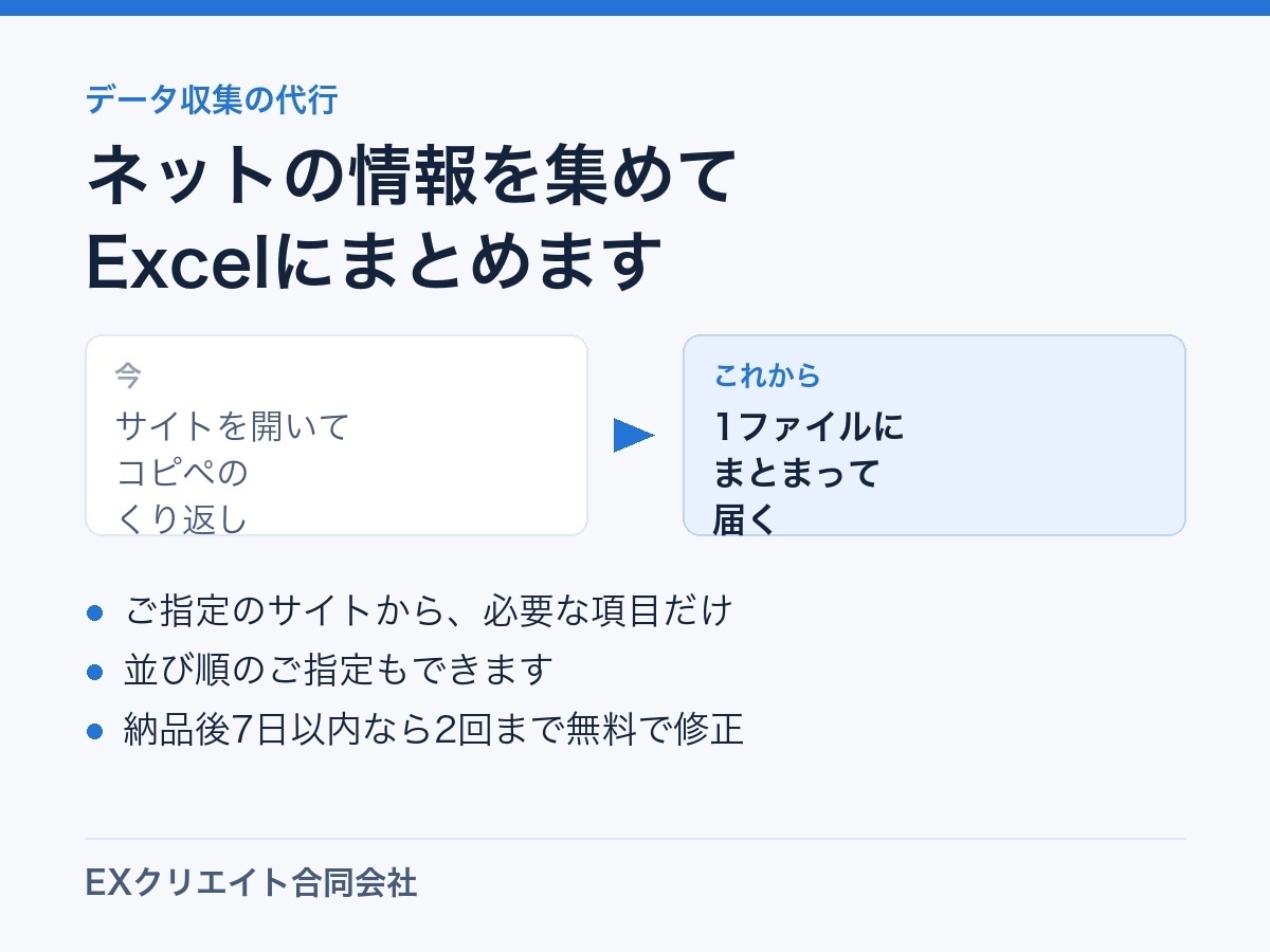 ネットから情報を集めExcelにまとめます 面倒なコピペ作業、丸ごとお任せください イメージ1