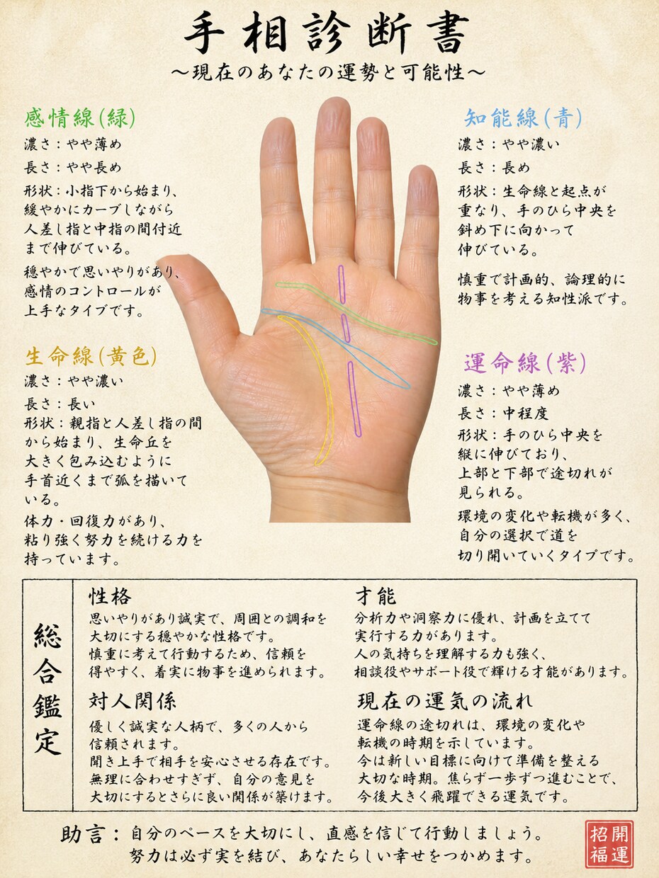 写真1枚で本格手相鑑定！性格と運勢みますます 手のひらに刻まれたあなただけの物語、丁寧にお届けします イメージ1