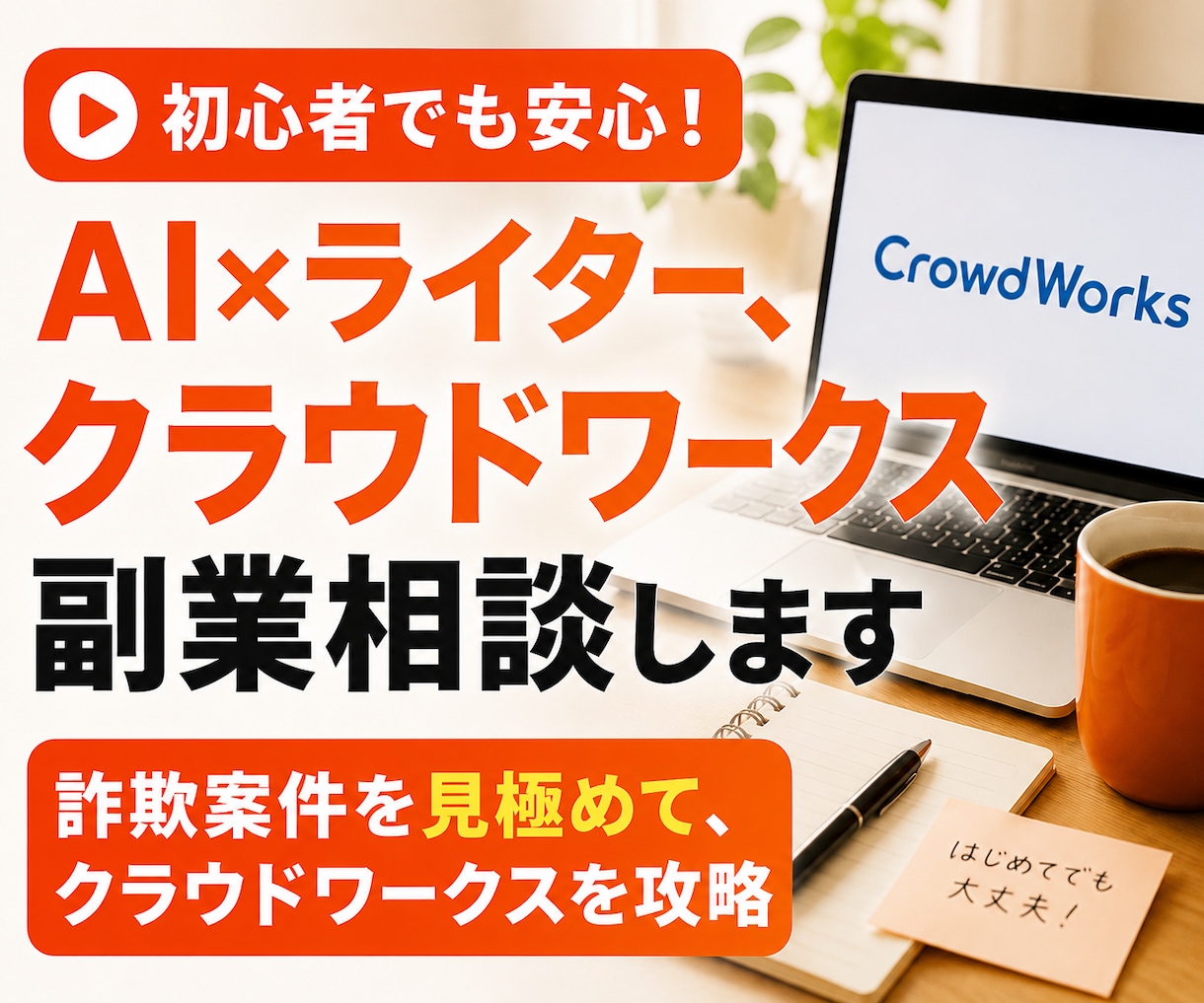 AI×ライター、クラウドワークス副業相談します 初心者でも安心！詐欺案件を見極めて、クラウドワークスを攻略 イメージ1