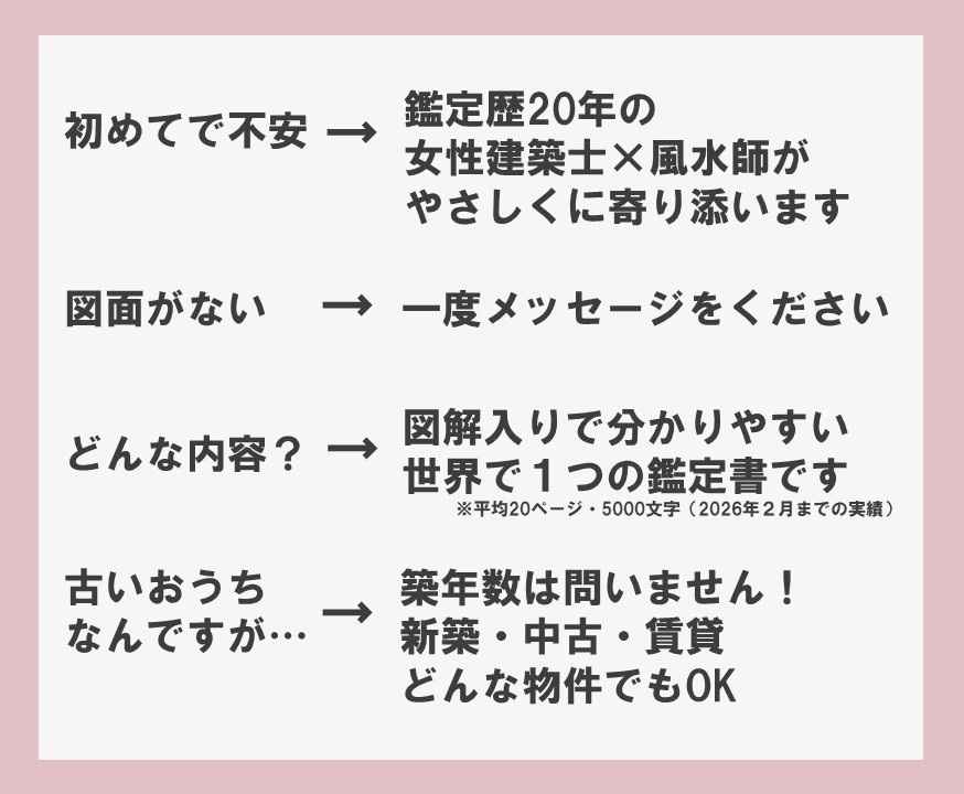 一級建築士があなたの体質に合う風水処方します ☆今の間取りのままで運気を上げる☆新築賃貸中古の地相家相鑑定 イメージ5