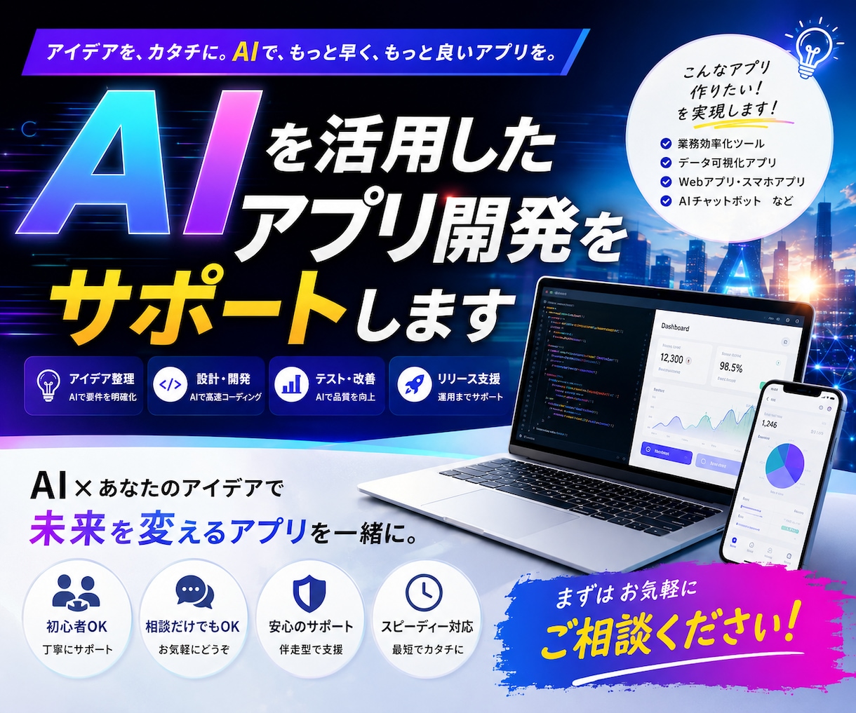 AIを活用したアプリ開発をサポートします ClaudeCodeやCodexの導入、アプリ開発をサポート イメージ1