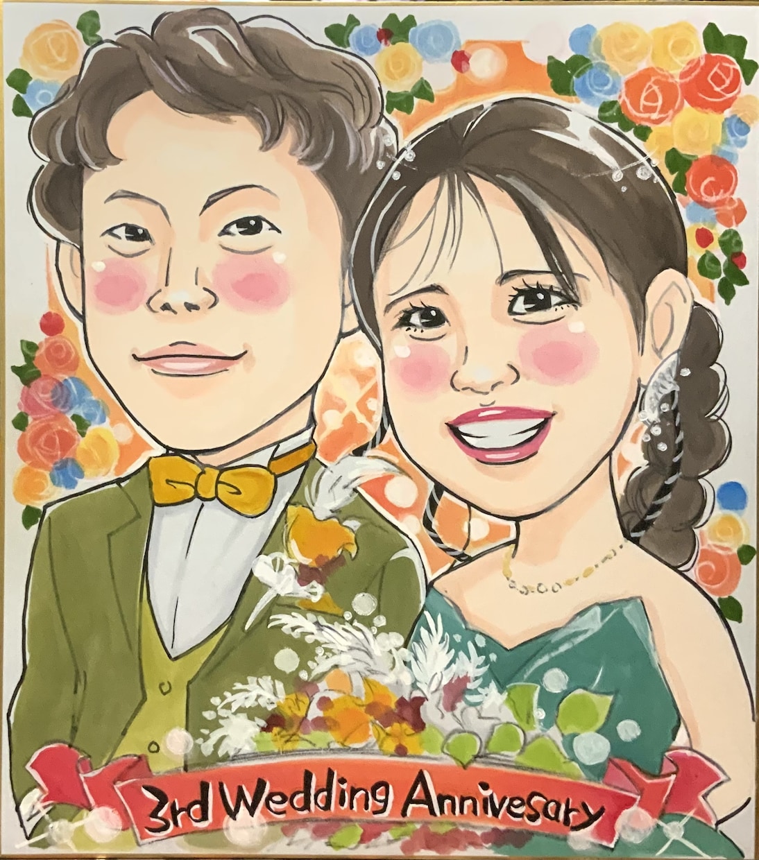 結婚祝い・ウェルカムボードに手描き似顔絵描きます 水彩手描き似顔絵♡おまかせ背景無料！！送料込み イメージ2