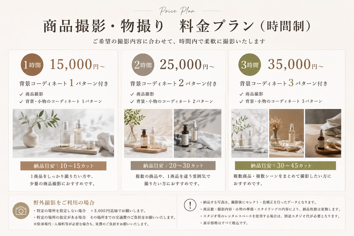 商品撮影・物撮りを3カットから承ります 3カットからお気軽に物撮りから背景・野外撮影まで対応します イメージ4