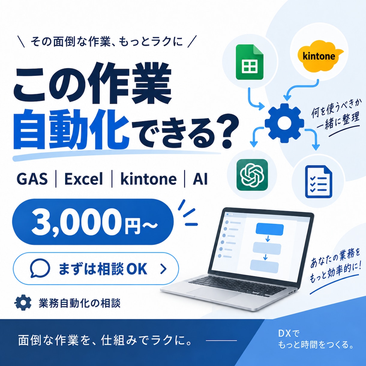 面倒な業務を自動化できるか一緒に整理します GAS・Excel・kintoneなどから最適な方法をご提案 イメージ1