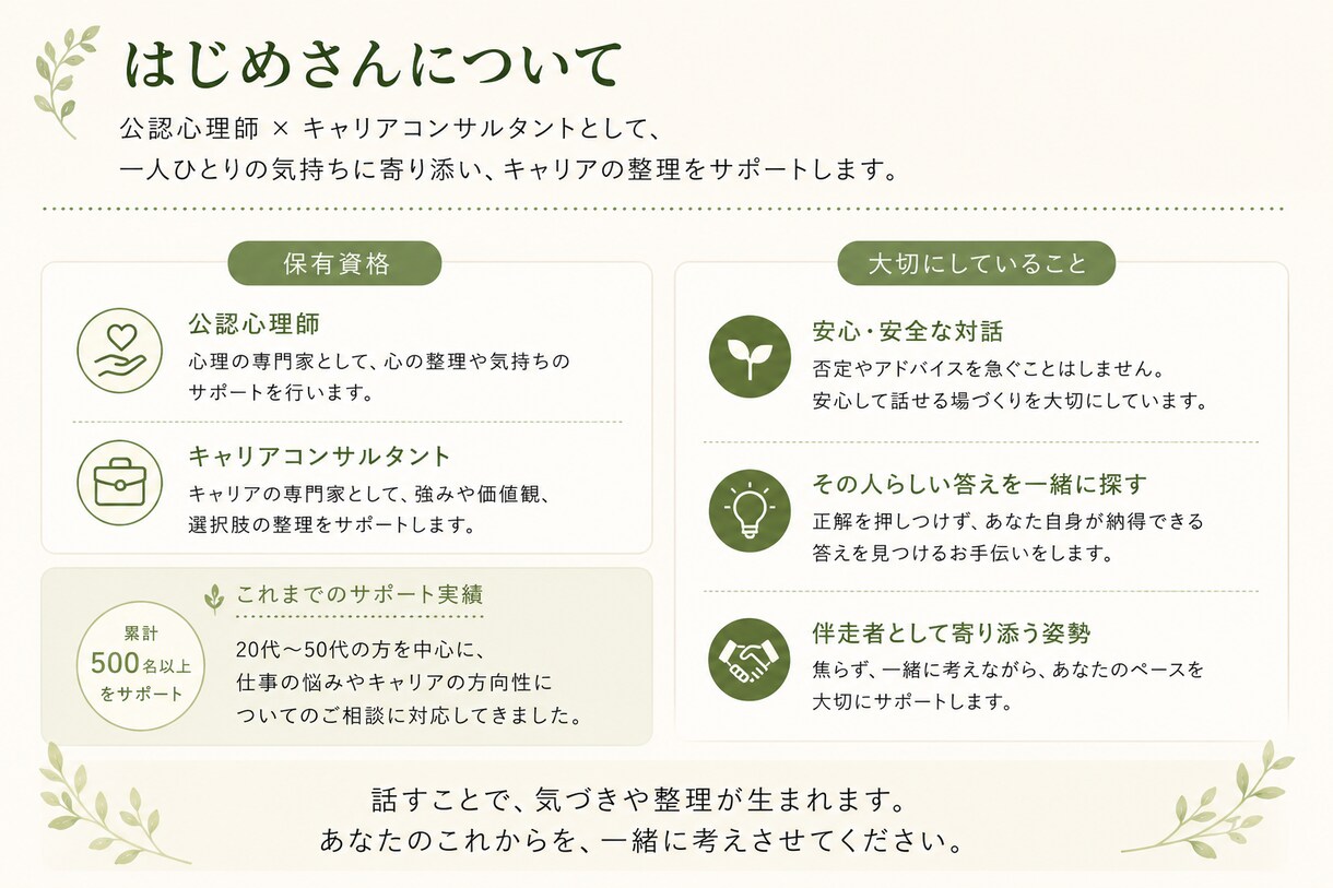 仕事のモヤモヤを一緒に整理します 辞める・続けるを決める前に、心理・キャリアで整理します イメージ9