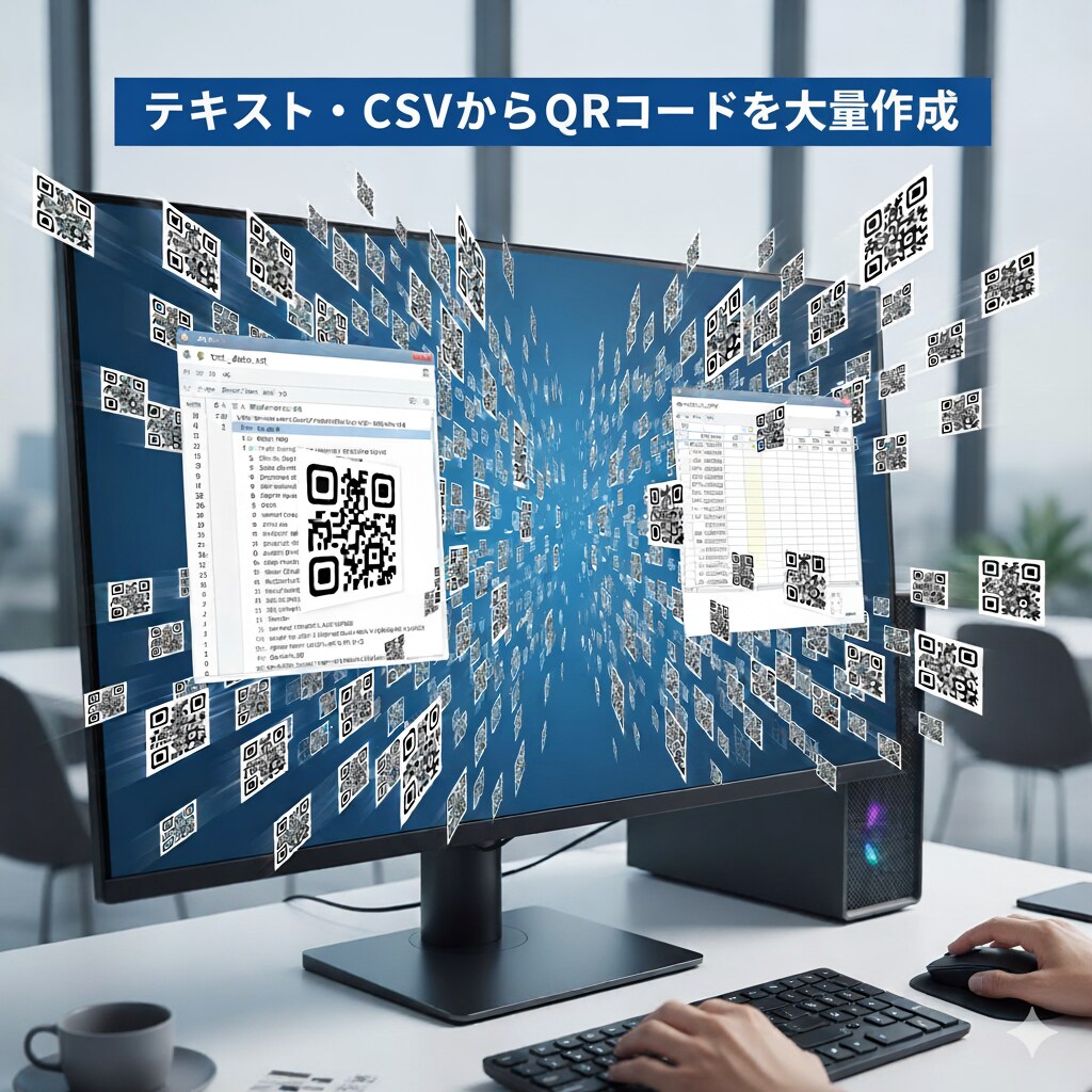 QRコードをCSV、テキストから大量に生成します 自動で様々な仕様に合わせてコードを自動生成！ イメージ1