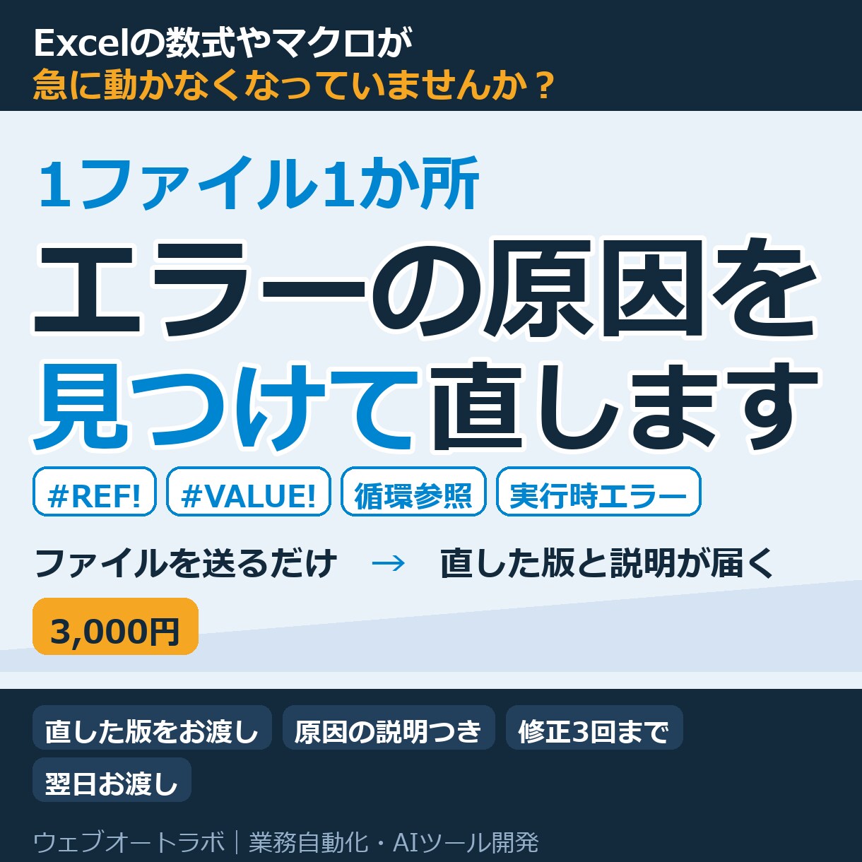 Excelの数式・マクロのエラーを直します 1ファイル1か所まで。原因と直し方も文章で添えます イメージ1