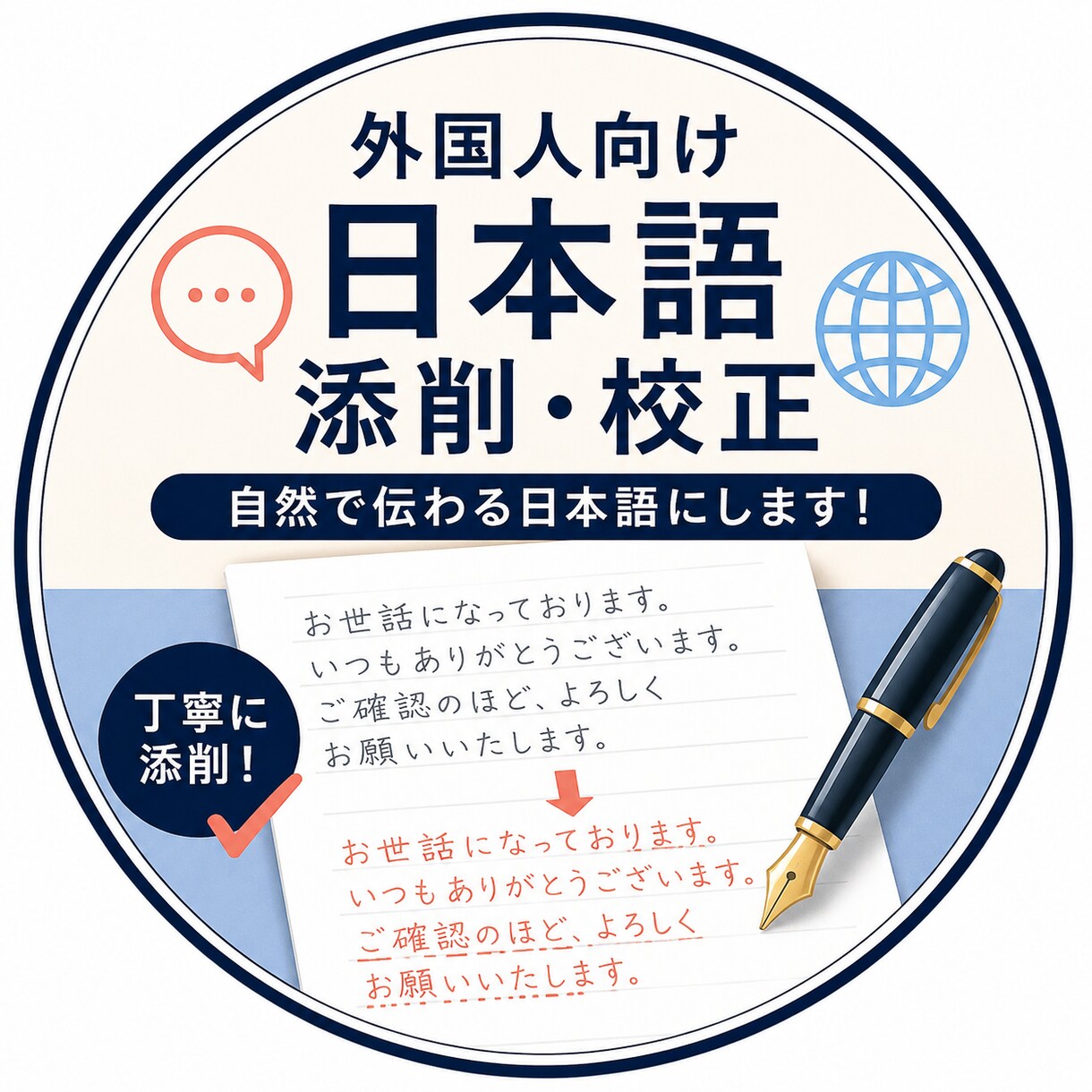 外国人の方向けに文章を綺麗にします 外国人の方向けに日本語の文章を「自然で伝わる表現」に添削。 イメージ1