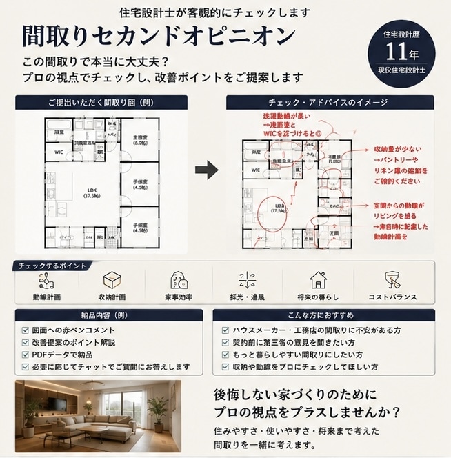 この間取りで大丈夫？現役設計士が診断します 現役住宅設計士が間取りを第三者目線で診断します イメージ2