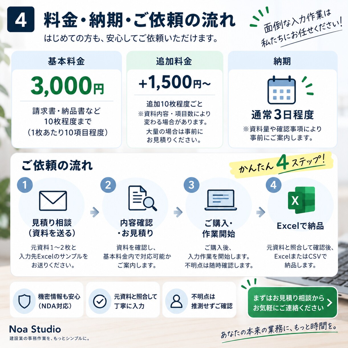 請求書・納品書を既存Excelへ転記します 建設会社の工事別管理表へ、必要な項目を整理・入力 イメージ4