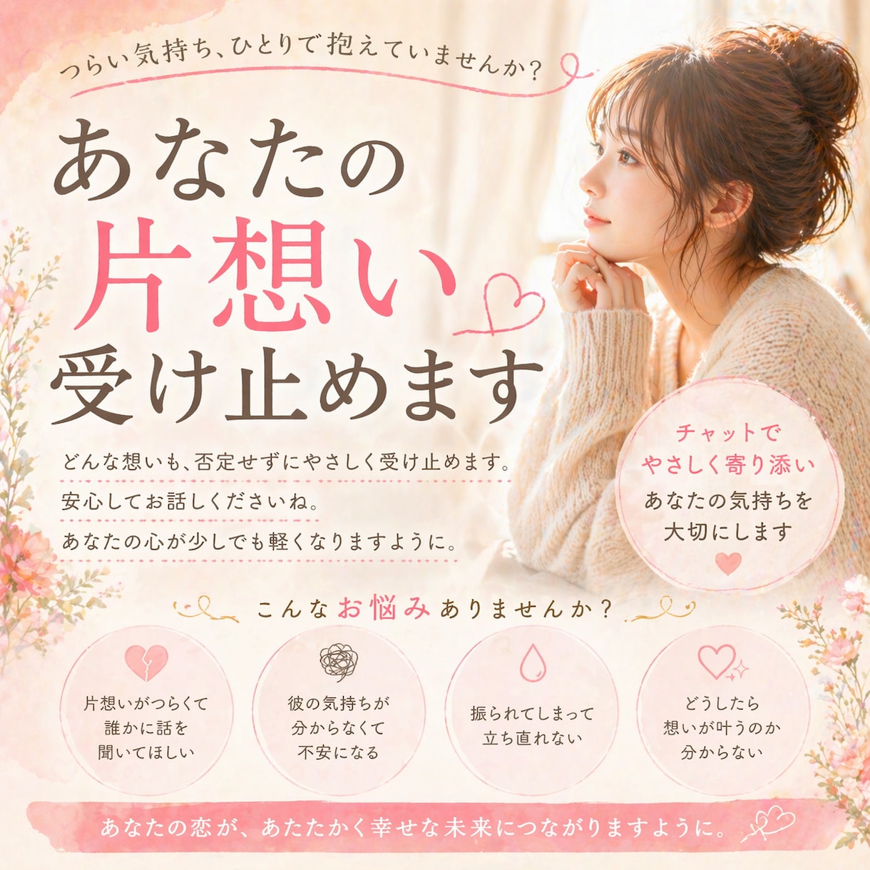あなたの片想い受け止めます 片想いの不安な気持ちにやさしく寄り添います。 イメージ2
