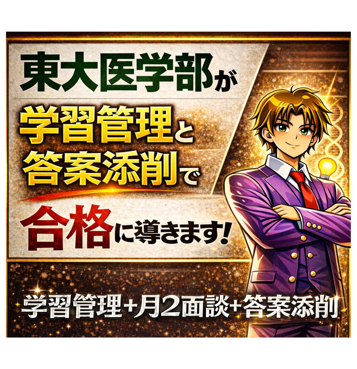 東大理Ⅲがあなたの学習をガチガチに管理します 学習管理＋週1面談＋答案添削（週2回）で合格に導きます イメージ1