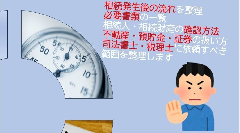 相続手続・必要書類・進め方をわかりやすく解説します “何から始めればいいのか”を、実務経験者が丁寧に整理します イメージ3
