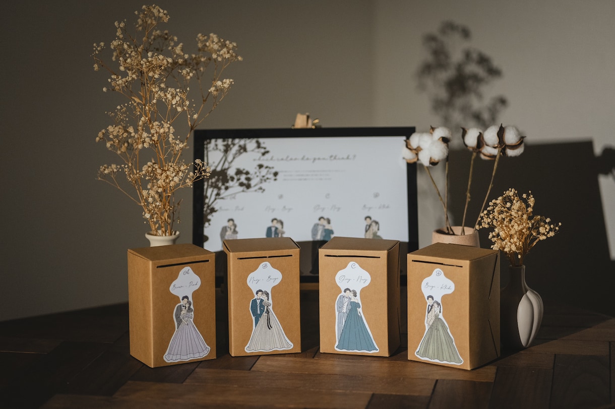 ドレス色当てクイズのイラスト　オーダーで作成します 世界に一つのオーダーイラストで　結婚式　披露宴を盛り上げます イメージ3